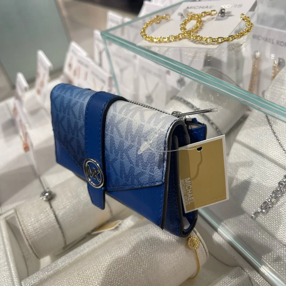 MICHAEL KORS Greenwich Medium Ombré Signature Logo Tri-Fold Wallet Galaxy Blue